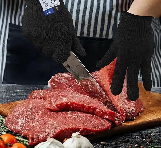 Cutting Gloves, Food Grade Level 5 Protection, Safety Kitchen Cut Gloves for Oyster Shucking, Fish Fillet Processing, Mandolin Slicing, Meat Cutting and Wood Carving. (Black-Small 2 Pairs)