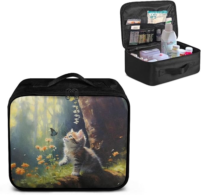 Rnyleeg Cute Cat Empty First Aid Bag Emergency Medical Kit for College Dorm First Aid Kit for Home Portable Travel Medical Supplies Bag