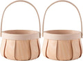 Vintiquewise Small Round Natural Woodchip Wooden Decorative Storage Basket with Handle (Pack of 2)