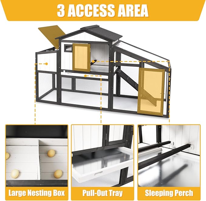 Wooden Chicken Coop Indoor Outdoor, 132" Backyard Hen House for 2-3 Chickens, 2 Story Poultry Cage Chicken Coop, Nesting Box, Pull Out Trays, Set of Two, (Black)