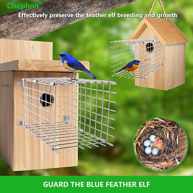 Bluebird House Predator Guards 2 Pcs, Strong Metal Wire Birdhouse Entrance Protector Guard Bird House Protector Guards for Eastern Bluebird Box (Square)