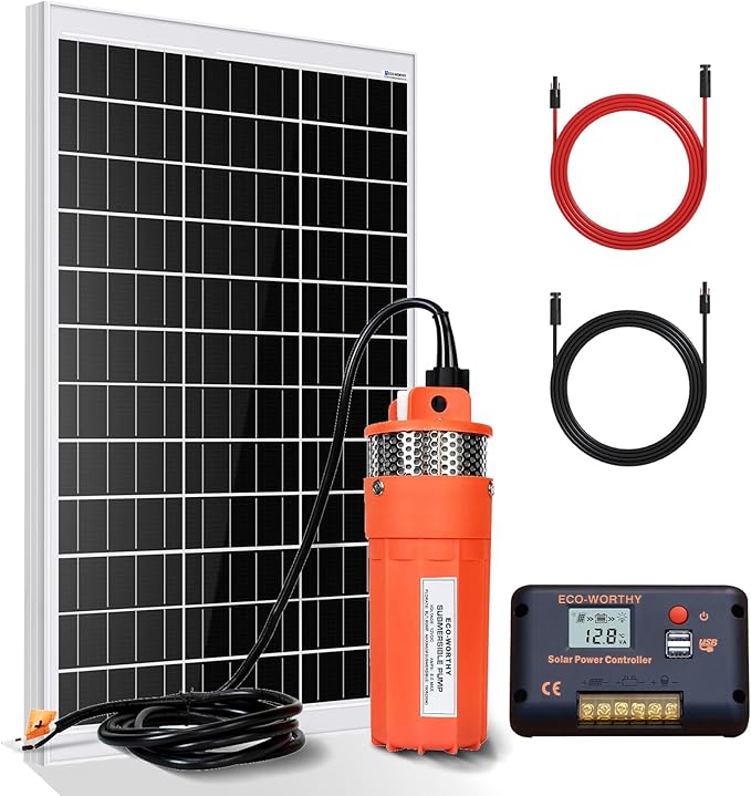 ECO-WORTHY Solar Well Pump Kit - 100W Solar Panel with 12V Deep Well Water Pump for Off-grid Living or Irrigation, Farm & Ranch-DELIVERY IN 2 PARCELS One