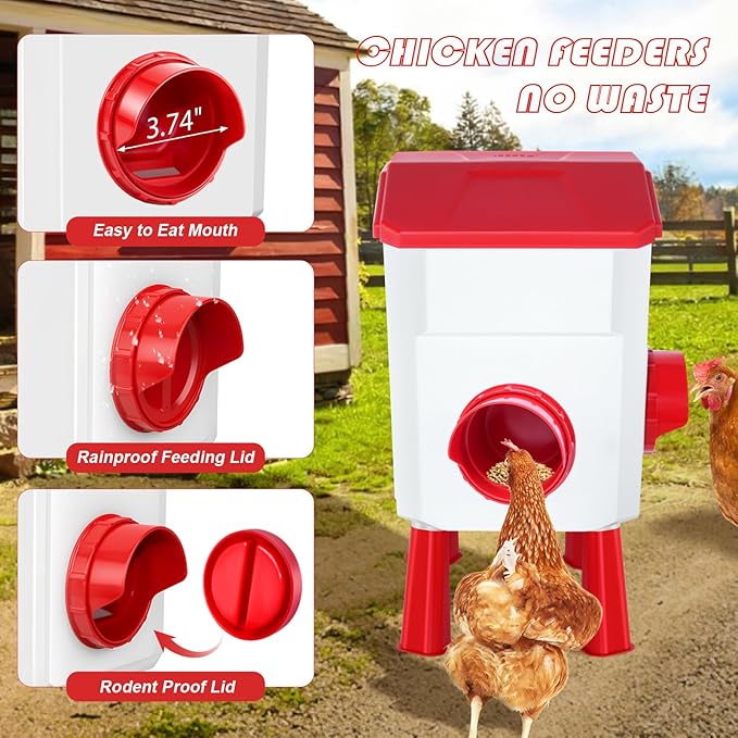 Chicken Feeder and Waterer Set with 2 Gallon/17.6 Pounds, Automatic Chick Feeder and Waterer Set No Waste， Poultry Feeder Large for Hens/Ducks/Poultry
