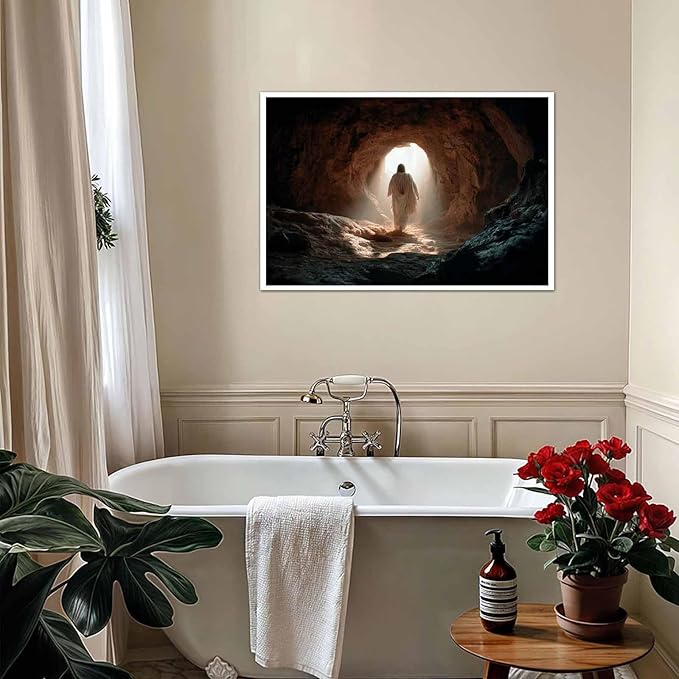 MNFGMH Easter Art Canvas Jesus at the Empty Tomb Religious Spring Easter Poster Christian Wall Decor for Home Canvas Roll 24x36 inch
