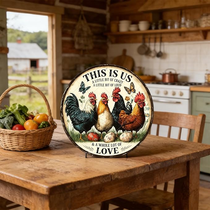 Vintage Chicken Metal Sign This Is Us A Little Bit Of Crazy A Little Bit Loud Round Chicken Coop Sign Home Kitchen Coffee Wall Decor Art Poster 12 Inch
