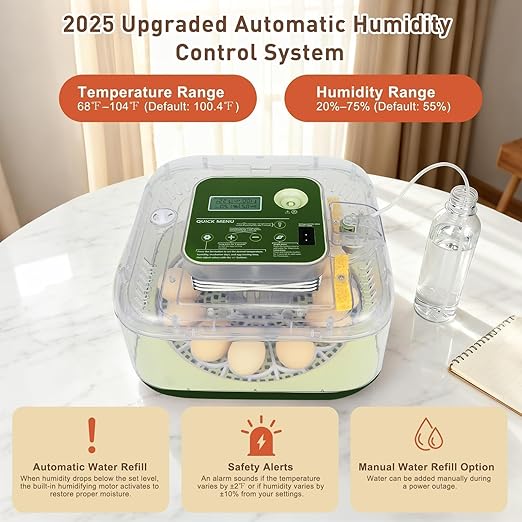 4th Gen – 12 Egg Fully Automatic Incubator, 2026 Upgraded Design, Intelligent Sensor-Based Humidity & Temp Control, Custom Hatch Days, Adjustable Auto Turnn with Auto-Stop, 360° View, Alarm, Candler