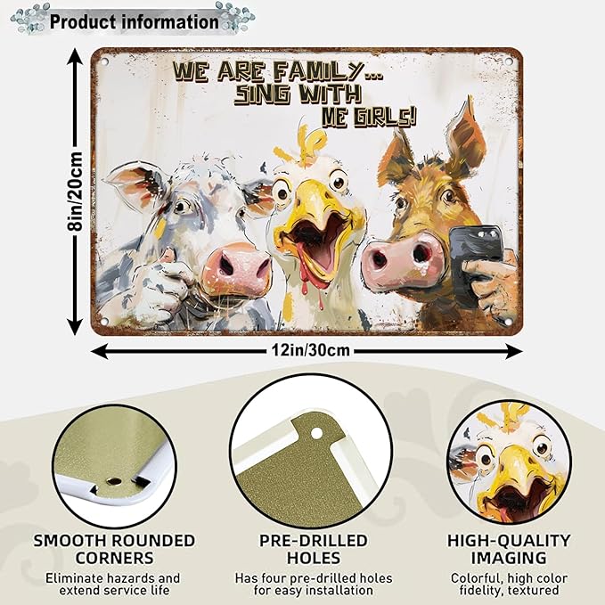 Farmhouse Decor Farm Animal Metal Sign Farmhouse Pig Chicken Cow Metal Sign Cow Metal Sign Vintage Metal Farmhouse Decor Cow Gifts 12 * 8in