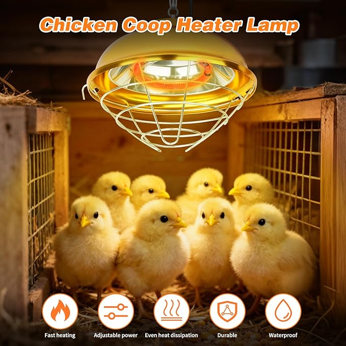 300W Chicken Coop Heater Lamp, Waterproof Heat Lamp for Chickens with 2-Stage, Brooder Heater for Chicks with Chain for Indoor & Outdoor Use Heating Lamps for Chick Duck Rabbit Dog
