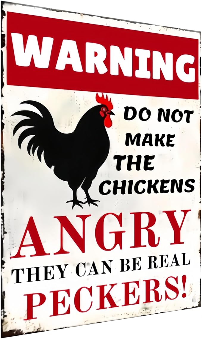 Funny Chicken Coop Sign - Vintage Metal Tin Sign for Farm, Yard or Barn, Rustic Decor, Fence or Wall, 8x12 Inch