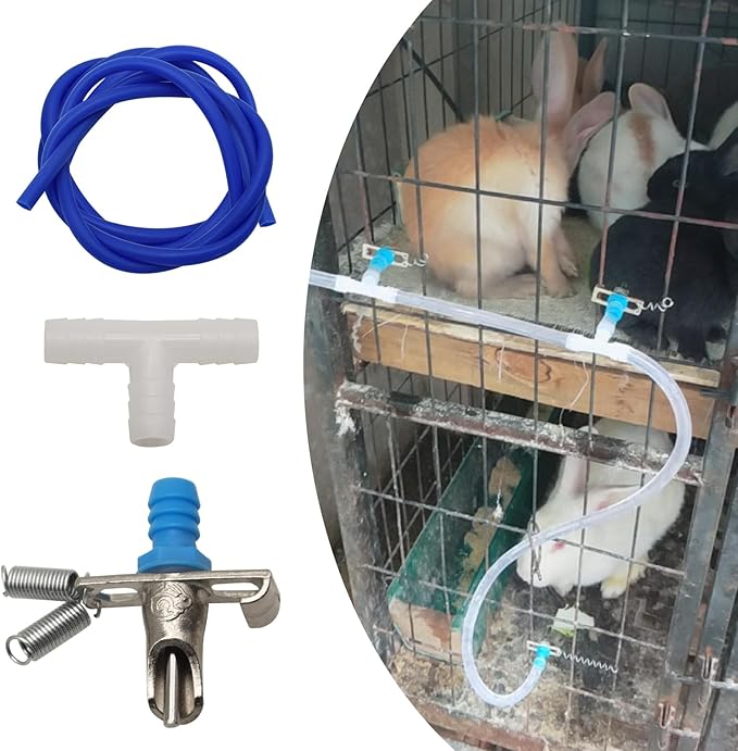 Automatic Rabbit Watering System Kit Include 10 Nipple Drinker Feeders,ID 5/16'' Hose,Barb Valve Fitting to G 1/2'' Thread Connector,Rodent Poultry Watering System Bucket Connector