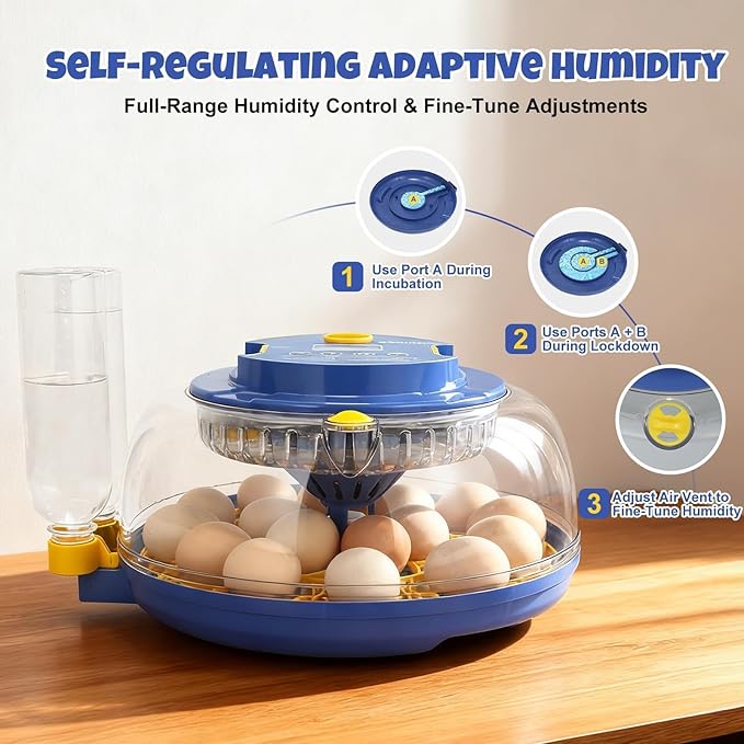 Nest III - 18 Egg Incubator for Hobbyists, Dual-Size Egg Trays, Multi-Level Adaptive Humidity & Temp Control, Custom Incubation Days, Auto Turning & Auto Stop, Integrated Digital Display, Candler