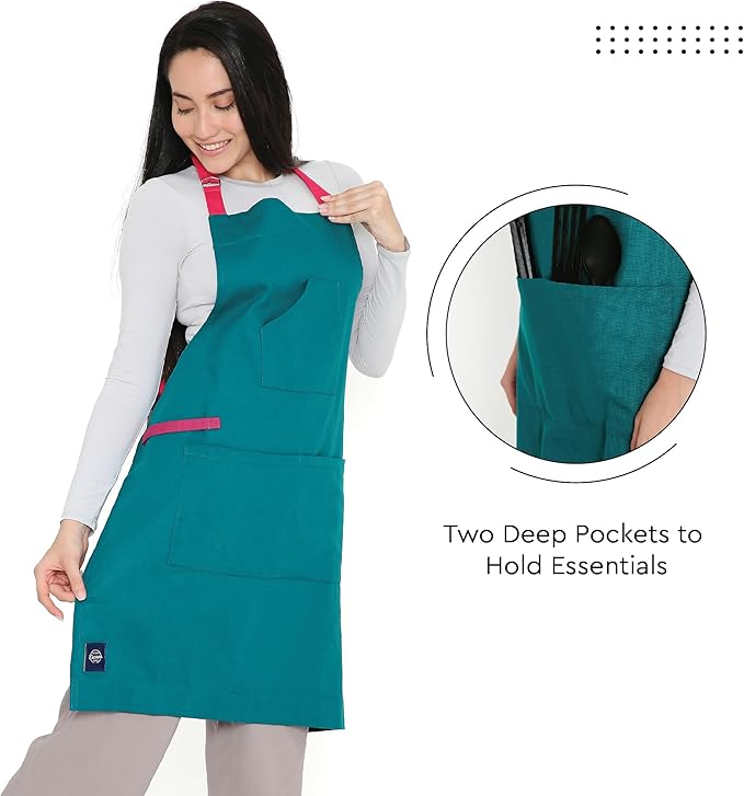 Encasa XO Adjustable Kitchen Cotton Apron With Pockets & Towel Holder Of Size 27x33 in (Azul Blue) for Men & Women Chefs For Cooking & Baking in Home, Restaurants & Barbeque