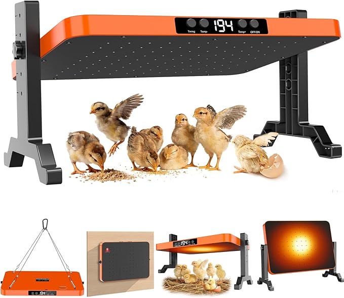 Chick Brooder Heater,200W Chick Heat Brooder Plate with Adjustable Height & Angle,Safe Radiant Heating Plate with Temp (86~194℉)&12H Timer,Brooding Plate Chicken Coop Heater for Chicks,Quail,Ducklings