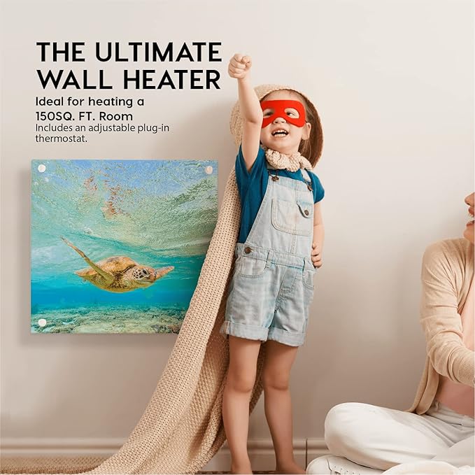 EconoHome Wall Mount Space Heater Panel - with Thermostat - 400 Watt Convection Heater - Ideal for 120 Sq Ft Room - 120V Electric Heater - Updated Model