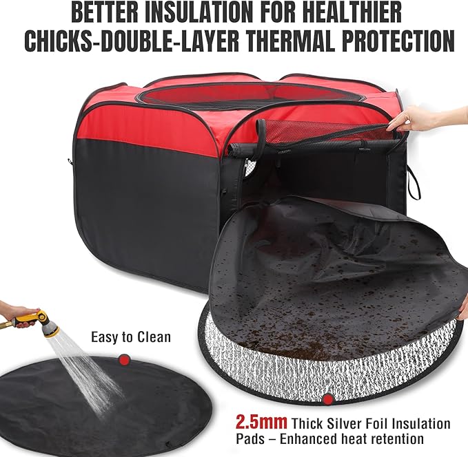 Brooder Box for Chicks Starter Kit - Pop-Up,Collapsible & Breathable Chicken Brooder with 10x10in Heater, Feeder, Waterer, Perch & Insulated Pads - Fits 10 Chicks/Ducks/Quail