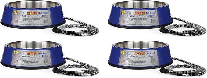 Farm Innovators Signature Series 3 Quart 40 Watt Electric Heated Pet Water Bowl with Stainless Steel Insert, Thermostatic Control, (4 Pack)