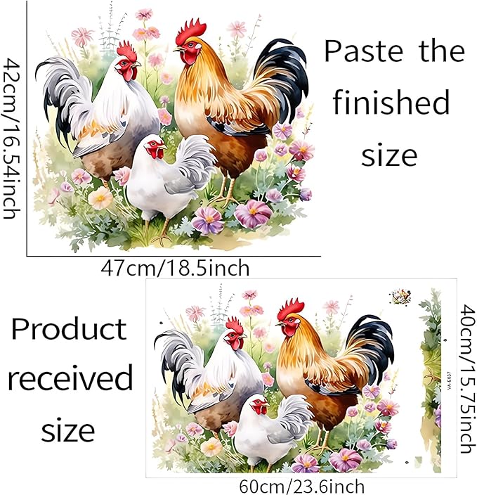 Chicken Family Wall Stickers, sacinora Rooster Hen Chicks Farm Idyllic Wall Decals Removable Vinyl Peel and Stick for Farmhouse Kitchen Dining Room Nursery Pantry Home Decorations