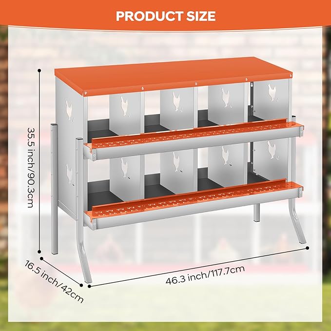 8 Compartment Chicken Nesting Box with Bracket Legs, Nesting Boxes for Chickens, Chicken Laying Boxes to Protect Eggs, Easy to Clean & Install