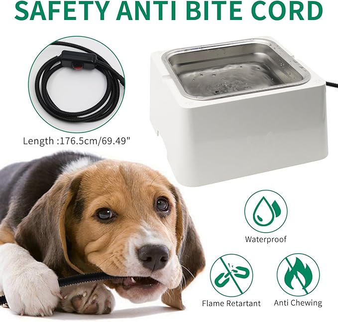 Heated Water Bowl for Dog & Cat Removable 110OZ/0.85 GAL Stainless Bowl Outdoor Pet Water Dish 100W Electric Powered with Thermostat (White)