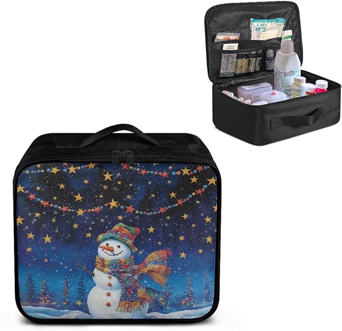 Rnyleeg Christmas First Aid Bag Empty First Aid Kits for Businesses Emergency Medical Kit for Home, Office, Car, Outdoor, Boat, Camping, Hiking Cute Snowman Star Print