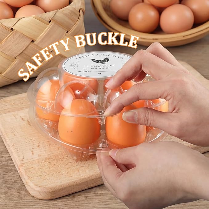 Zhehao 40 Pack Round 6 Count Plastic Egg Cartons Bulk with Date Stickers Half Dozen Egg Cartons Clear Reusable Holders for Fresh Eggs Storage for Farms Family, Markets Display