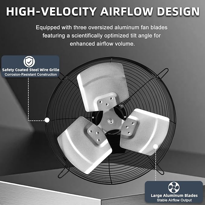 Criditpid 14 Inch Shutter Exhaust Fan with Speed Controller Switch, 1088 CFM High Speed Vent Fans, 1700 RPM Wall Mounted Kitchen Exhaust Fan, Vent Fan for Attic, Gable, Shed, Garage Ventilation, Black