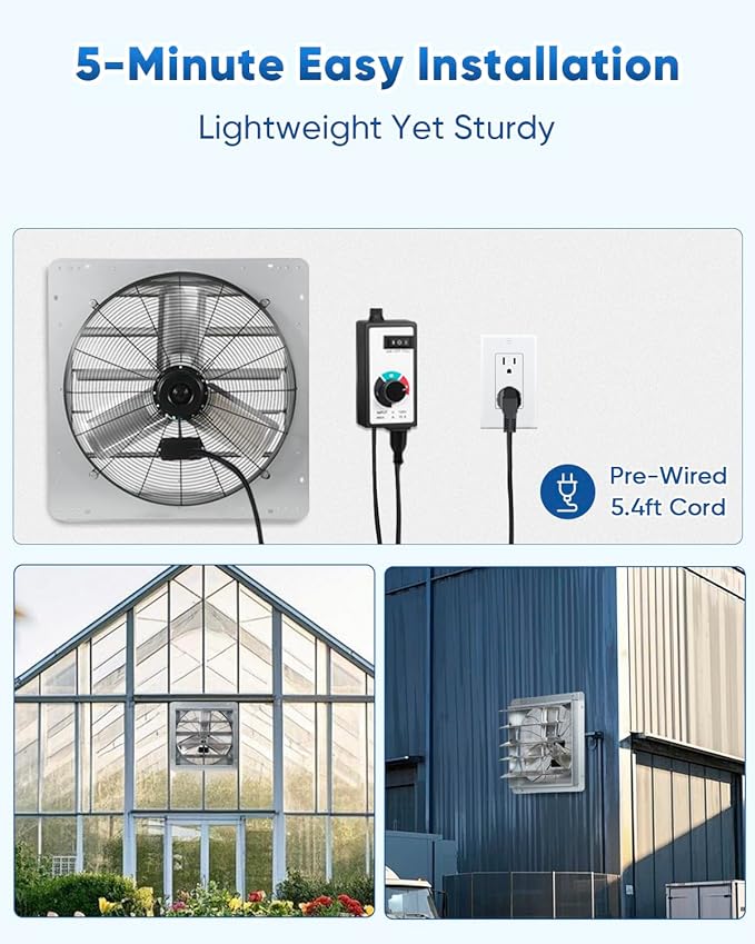 KEN BROWN 24 Inch Shutter Exhaust Fan with Speed Controller, 4200CFM High Speed, Wall Mounted Vent Fan for Garage, Attic, Greenhouse, Shed, Shop, Includes 1.65M Power Cord