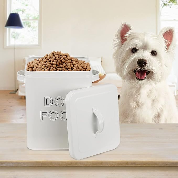 Dog Food Storage Container Farmhouse Pet Food Storage Containers with Lid and Scoop, Perfect Vintage Durable Canister Treats Tin for Kitchen Countertop, Shelf, Great Gift for Pet Owners - Dog Food