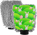 Emelivor Easter Bunny Egg Meadow Car Wash Mitt Microfiber Cleaning Gloves Brush Scrub Mitts Pads Non Scratch for Car Home Cleaning 2 Pack