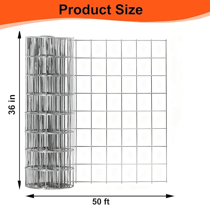 Wire Mesh Roll for Poultry Cages 36IN x50FT- Heavy Duty Fencing Net for Farm Garden Animal Plant Protection, Chicken Wire Fence, Easy to Install Fencing for Rabbits, Birds, Vegetables (Silver)