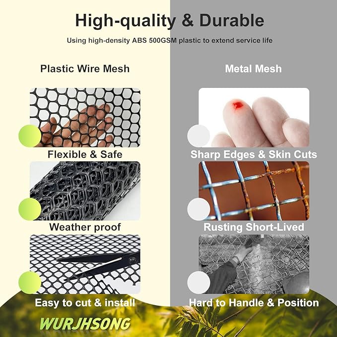Plastic Wire Mesh Fence 16in x 20Ft Plastic Chicken Wire Mesh for Poultry, Dogs, Rabbit, Snake Barrier & Gardening Versatile Plastic Fencing (16in x 20Ft, Black)