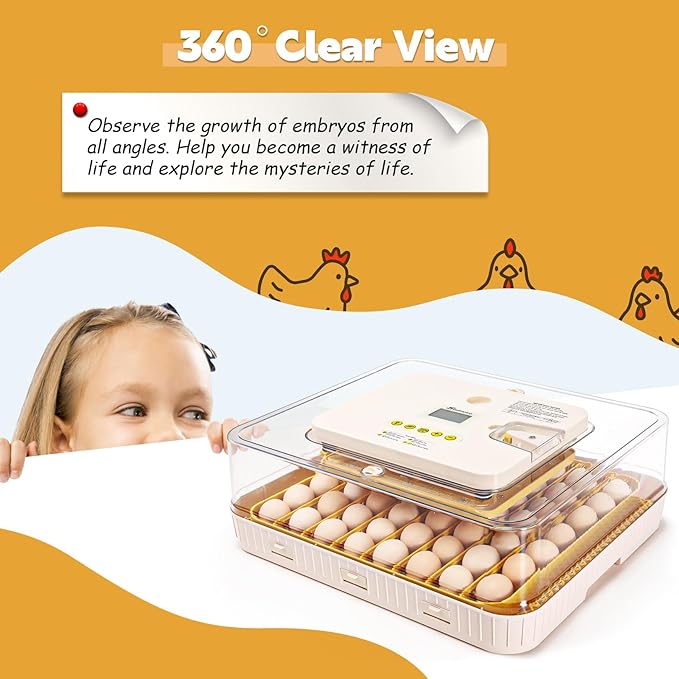 Sailnovo Incubators for Hatching Eggs 56 Egg Incubator with Auto Egg Turning and Auto Humidification, Temperature Control, Incubator for Chicken Duck Quail Eggs, Perfect for Lab School Farm