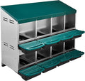 8 Compartment Roll Away Chicken Nesting Box, Wall Mount Hen House for Easy Egg Collection, Green Metal Nest Boxes with Pull-Out Trays, Prevents Broken Eggs