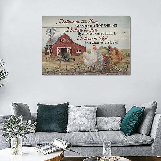 banonaty Rooster Kitchen DecorWall Art Rustic Farmhouse Chicken Barn PicturesWall Decor Country Inspirational Quotes Canvas Prints Home Office Decorations For Bathroom Dinning Room Framed 24/inx16/in