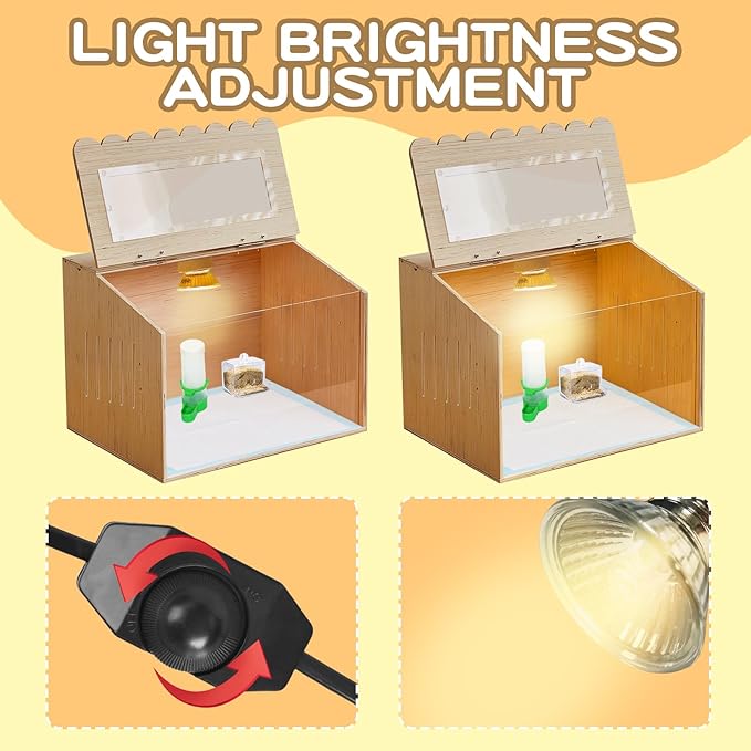 Wooden Chicken Brooder Box Kit with Heating Lamp, Thermometer, Food & Water Feeders, 15.7x11.8x11.8 Inch, Complete Small Pet Nursery Set with Ventilation, Digital Temperature Control