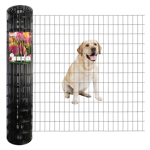Black PVC Coated Welded Wire Fence 48 Inch x 50 Foot, 2 Inch x 4 Inch 14GA, Garden Border Fencing Roll Vinyl Coating Metal Wire Mesh Hardware Cloth for Yard Vegetable Plant Protection