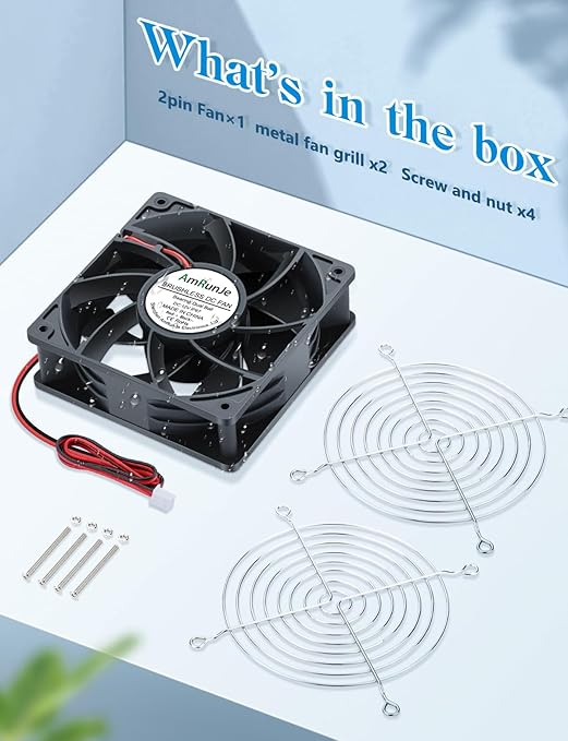 IP67 120mm x 38mm 12v Cooling Fan 2pin Brushless Dual Ball Bearing High Performance Exhaust for Electronics Solar Battery Box RV Refrigerator AV Cabinet