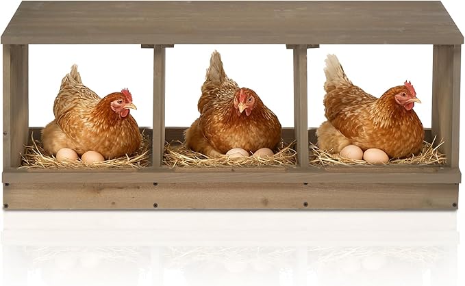VINGLI Chicken Nesting Boxes, Wooden Nesting Boxes for Chickens, Egg Nesting Box for Hens, Chicken Coop Laying Boxes (3 Compartments)