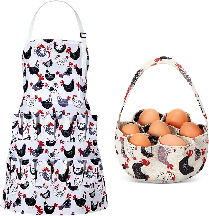 2 Pcs Egg Collecting Apron with 15 Pocket Gathering Basket with 7 Pouch for Chicken Duck Goose Eggs Easter Supplies