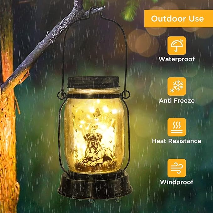 Boxer Dog Gifts for Women/Men Boxer Dog Lovers Solar Lantern Mom Birthday, Mothers Day, Christmas Gifts, Solar Garden Decoration Outside for Yard, Patio,Backyard,Porch, Torches