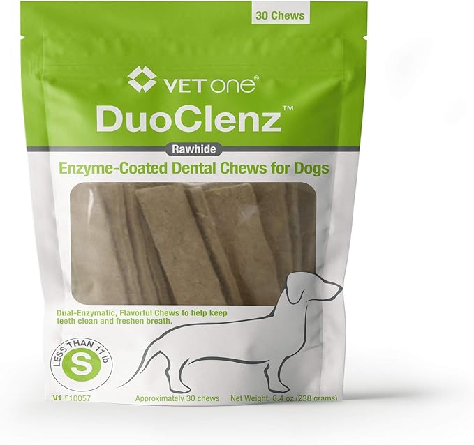 Vet One DuoClenz EnzymeCoated Dog Dental Hygiene Chews for Small Dogs - Clean Teeth & Freshen Breath - 30 Count