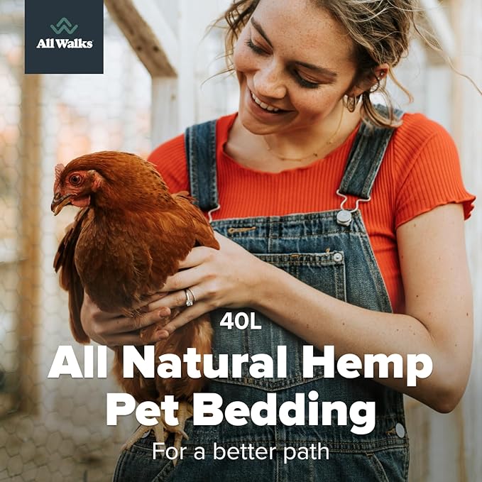 All Walks 40 Liters(4 x 10L Bags) Premium Natural Hemp Bedding, Odor Control, Low Dust, Highly Absorbent, for Rabbits, Hamsters, & Small Animals, Biodegradable, Made in USA