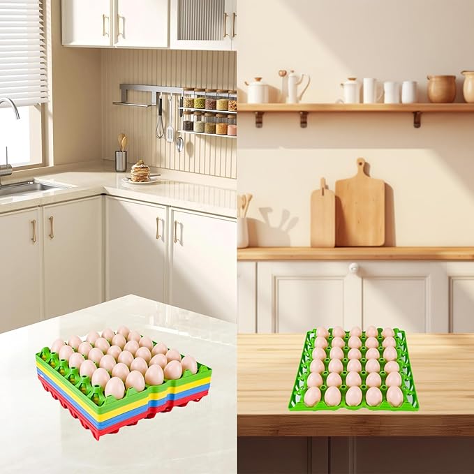 12 Pack Plastic Egg Tray 30 Cell Egg Crates Egg Flats Stackable Egg Carton for Home, Chicken Farmers, Storing, Sorting, and Shipping Eggs, Holds Multiple Eggs, 4 Colors