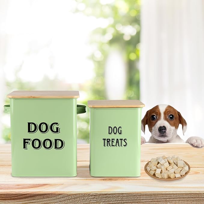 Morezi Dog Food Storage Container Farmhouse Pet Food Treats Bin with Lid and Scoop, Perfect Sturdy Canister Tins for Kitchen Countertop, Shelf, Great Gift for Pet Owners - Dog Food - Green