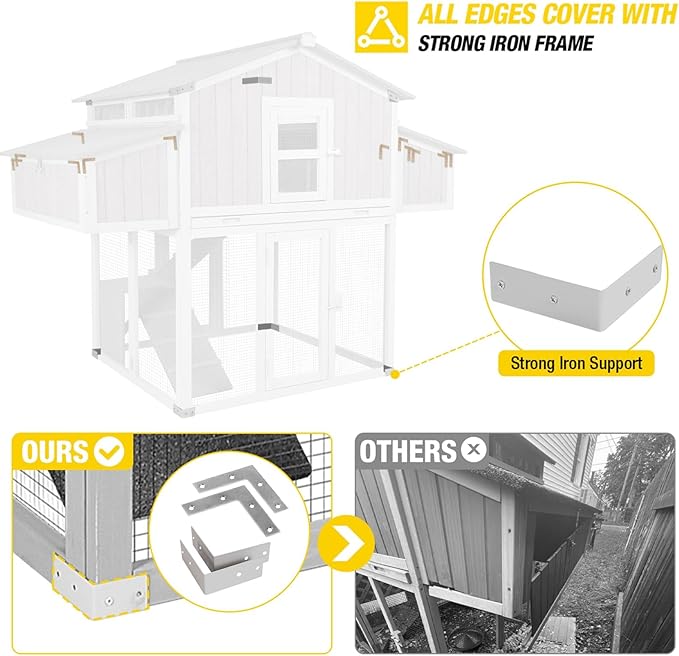 Chicken Coop Large Poultry Cage with Strong Iron Edge Chicken House with Nesting Box Easy to Set Up,Portable