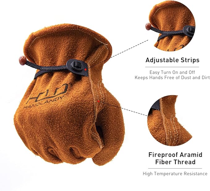 HLDD HANDLANDY 2 Pairs Leather Work Gloves for Men & Women, Reinforced Durable Palm for Welding, Farm, Gardening, Driving