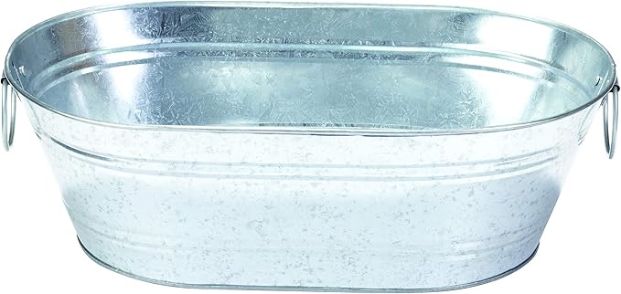 Little Giant® Galvanized Oval Tub | Versatile Utility Metal Tub with Handles | Feeding, Watering & Washing Tub | 4 Gallon