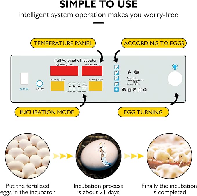 Egg Incubator - Egg Incubator with Automatic Egg Turning and Humidity Control,Large Poultry Hatcher for Chickens Birds Ducks (182 Eggs)