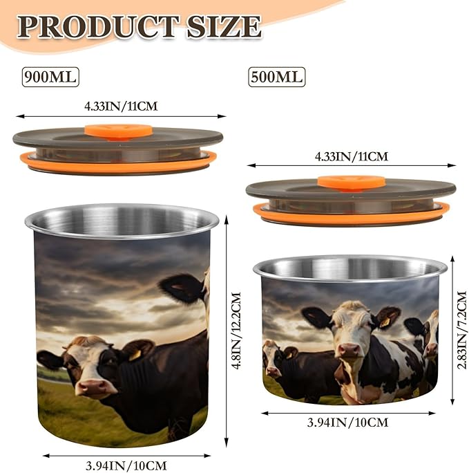 Farm Cows Coffee Canister 30oz Stainless Steel Airtight Food Storage Container with Lid for Beans/Cereal Preserval