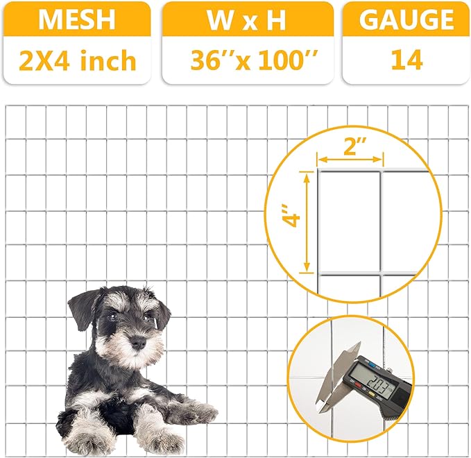 Metal Garden Fence, Hot Dip Galvanized After Welding, 2"x4" 14 Gauge, 36inch H x 100ft L Welded Wire Fencing,2/3/4/5/6ft Tallx50/100 ft Long Hardware Cloth for Yard,Farm,Chicken,Dog,Vegetable Protect